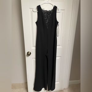 Calvin Klein Black Lace front jumpsuit w/ V back, Size 8